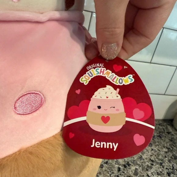 Squishmellow LARGE 18” Jenny Valentine’s Day Edition Pink Latte White Cream - Picture 2 of 5